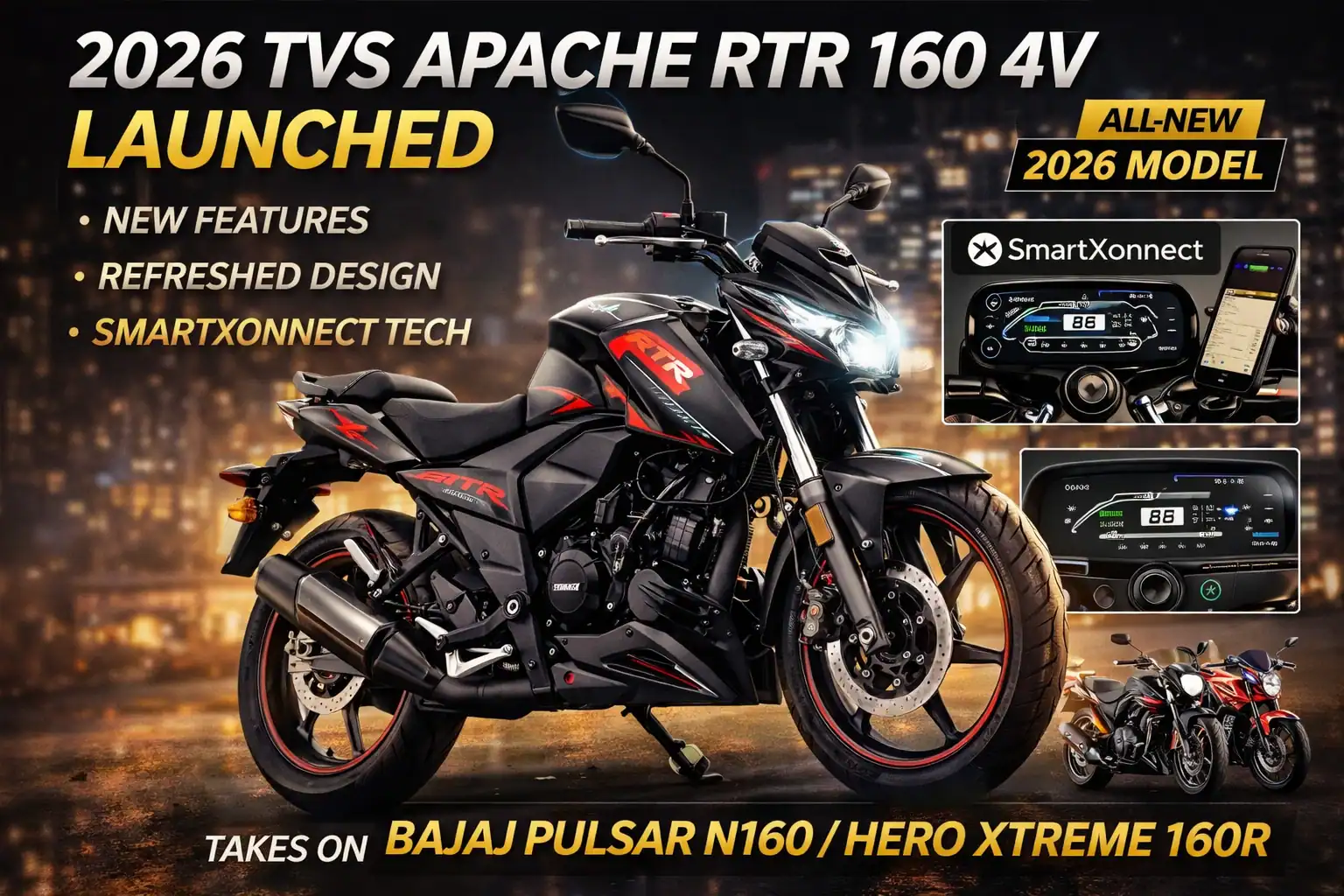 2026 TVS Apache RTR 160 4V Launched 2026 TVS Apache RTR 160 4V Launched